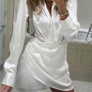 Zara satin effect shirt dress, L, NWT!